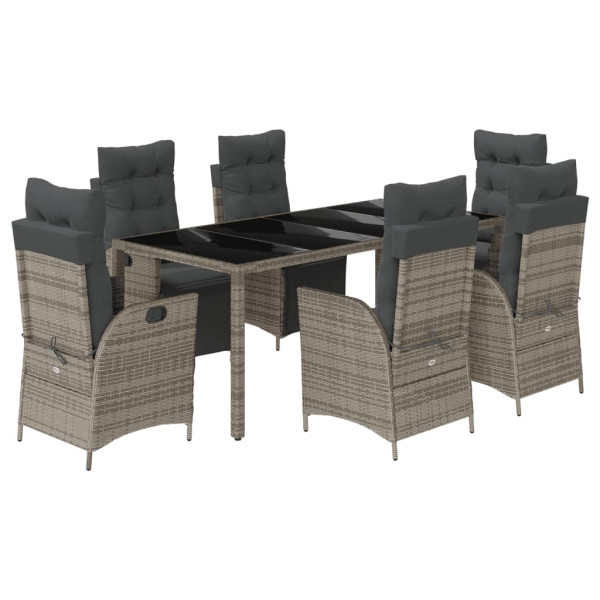 Set comedor jardín 7 pzas y cojines ratán sintético gris M 2