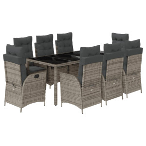 Set comedor jardín 9 pzas y cojines ratán sintético gris H