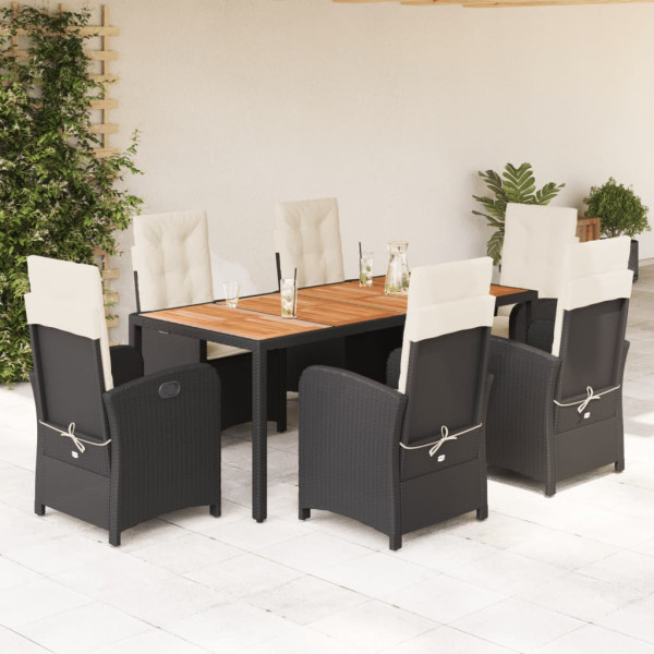 Set de comedor de jardín 7 pzas y cojines ratán sintético negro D