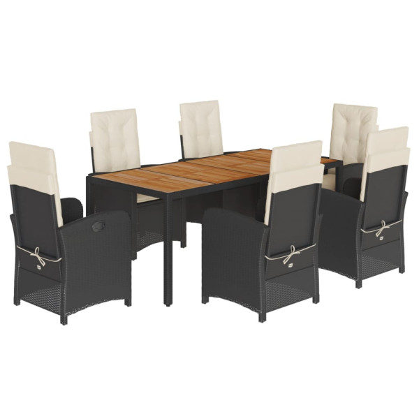 Set de comedor de jardín 7 pzas y cojines ratán sintético negro M 2