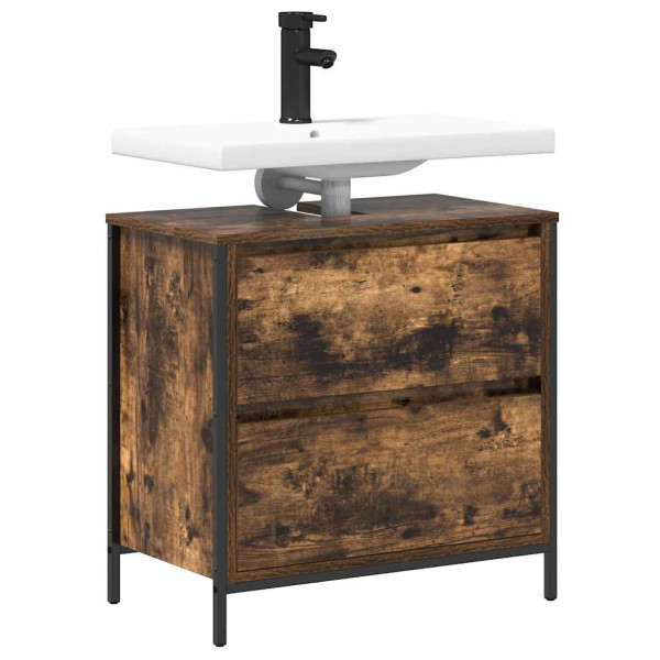 Mueble de baño con lavabo y cajones roble ahumado 60x34.5x60 cm M 4