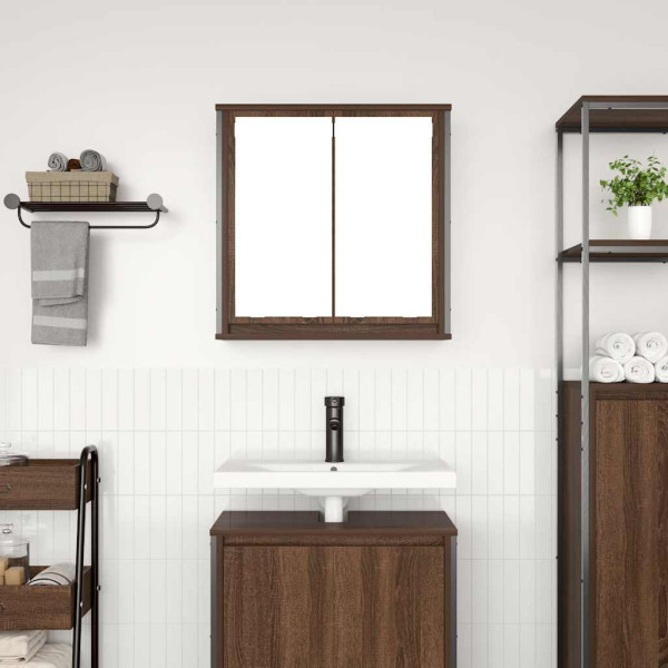 Mueble de baño de pared con espejo roble marrón 60x21x60 cm M 3