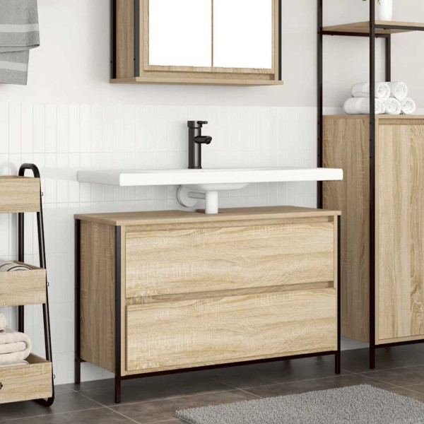 Mueble de baño con lavabo y cajones roble Sonoma 90x34.5x60 cm D