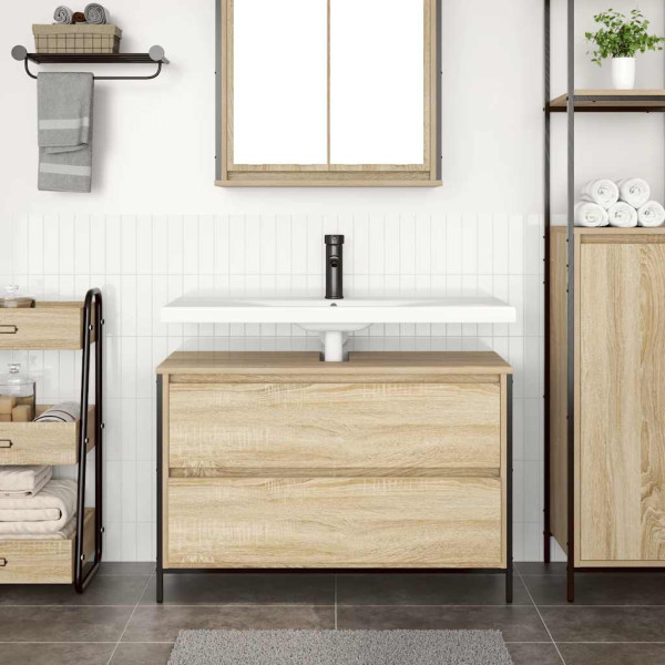 Mueble de baño con lavabo y cajones roble Sonoma 90x34.5x60 cm M 3