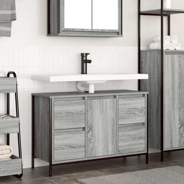 Mueble de lavabo con cajones gris Sonoma 90x34.5x60 cm D