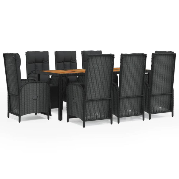 Set de comedor de jardín 9 pzas y cojines ratán sintético negro M 2