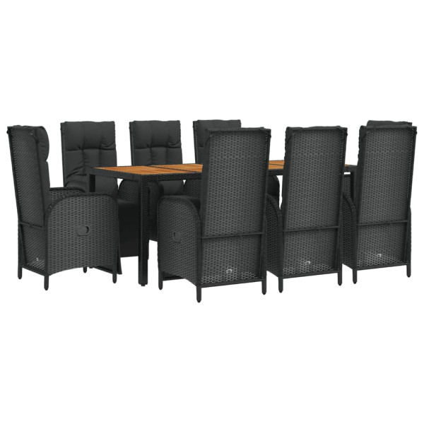 Set de comedor de jardín 9 pzas y cojines ratán sintético negro M 3