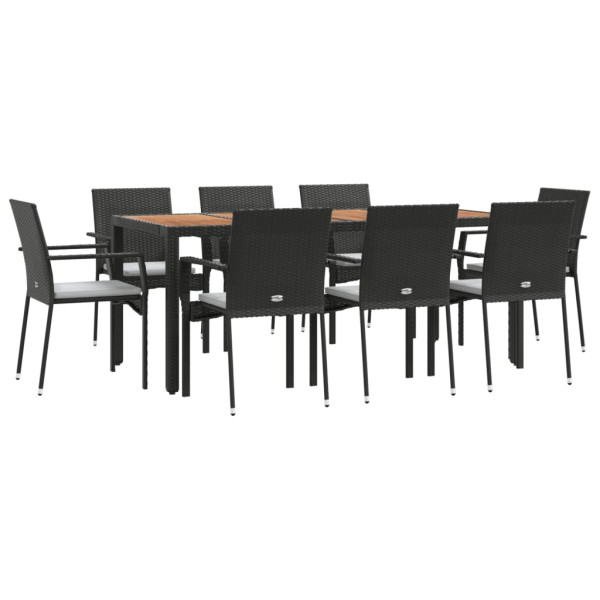 Set de comedor de jardín 9 pzas y cojines ratán sintético negro M 3