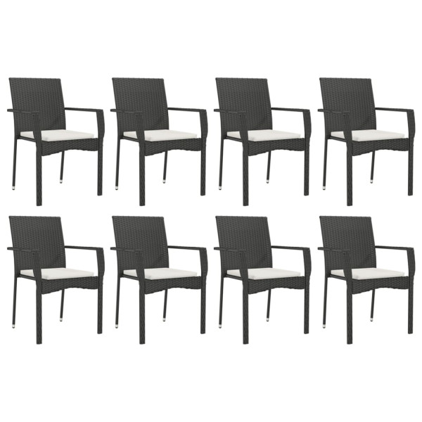9 pcs conjunto de jantar p/ jardim c/ almofadões vime PE preto M 4