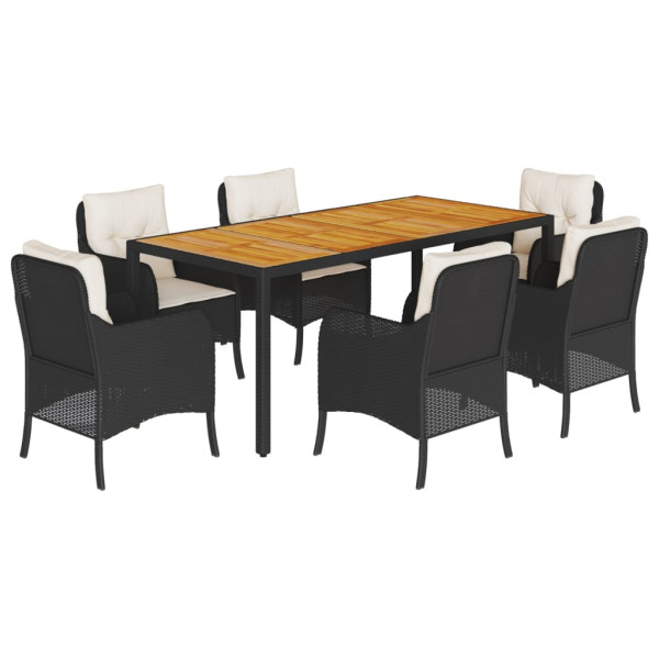Set de comedor de jardín 7 pzas y cojines ratán sintético negro M 2