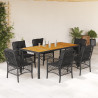 Set de comedor de jardín 7 pzas y cojines ratán sintético negro 1