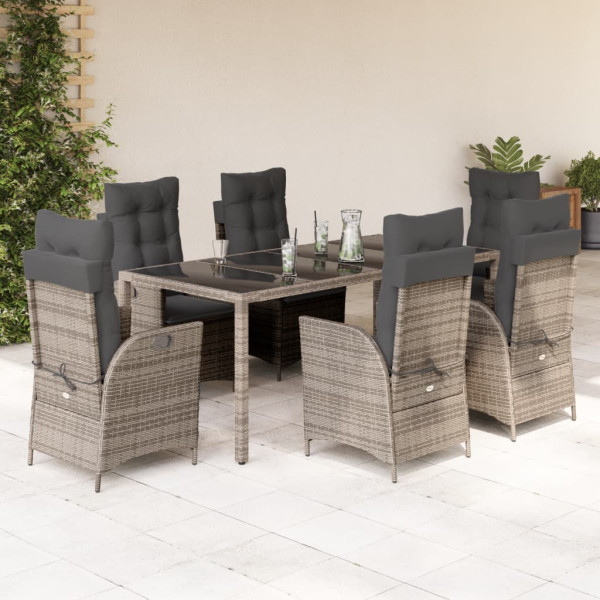 Set comedor jardín 7 pzas y cojines ratán sintético gris D