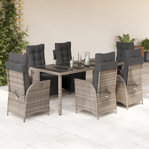 Set comedor jardín 9 pzas y cojines ratán sintético gris D
