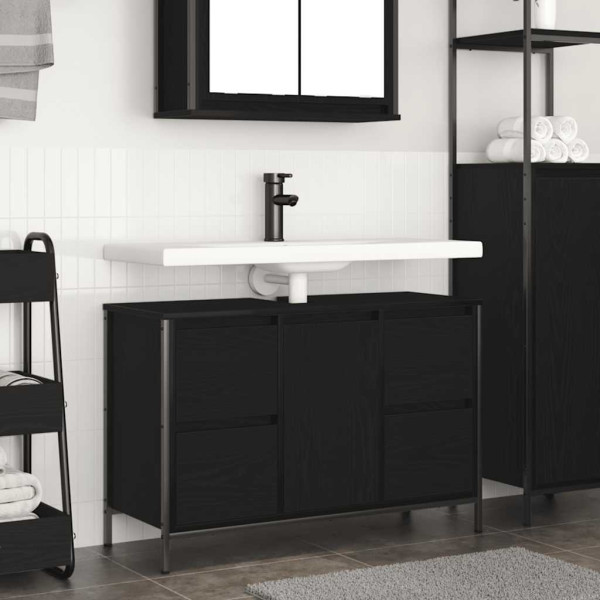 Mueble de lavabo con cajones roble negro 90x34.5x60 cm D