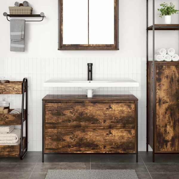 Mueble de baño con lavabo y cajones roble ahumado 90x34.5x60 cm M 3