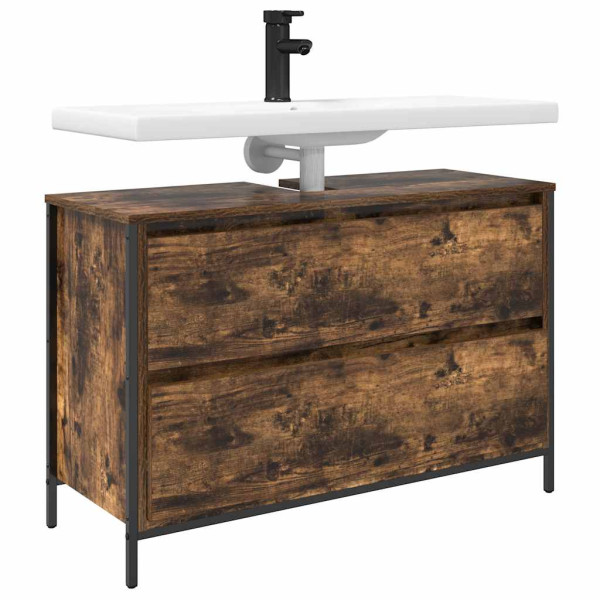 Mueble de baño con lavabo y cajones roble ahumado 90x34.5x60 cm M 4