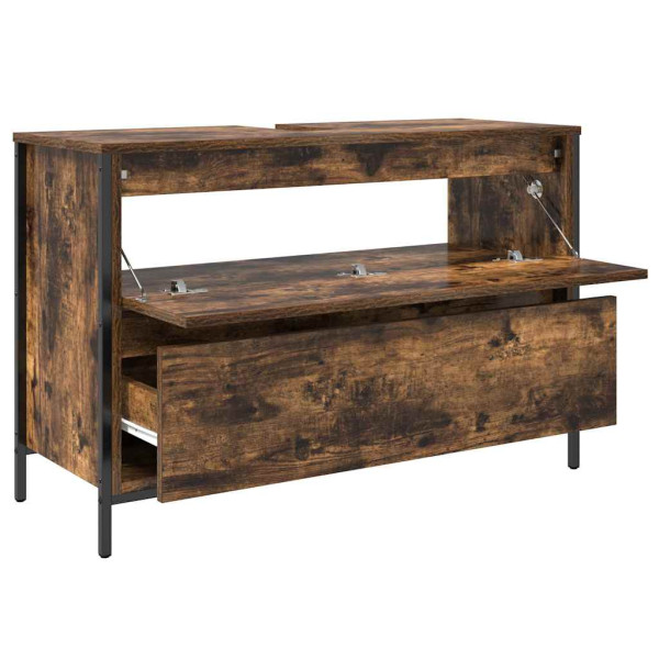 Mueble de baño con lavabo y cajones roble ahumado 90x34.5x60 cm M 5