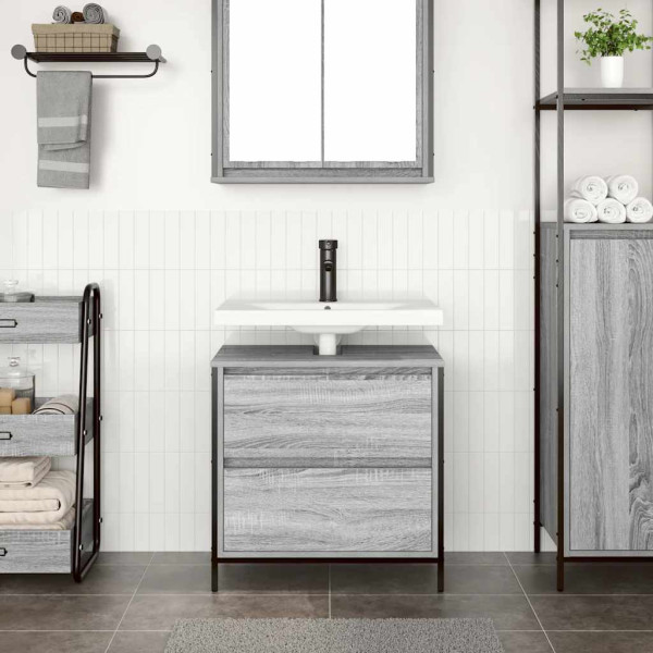 Mueble de baño con lavabo y cajones gris Sonoma 60x34.5x60 cm M 3