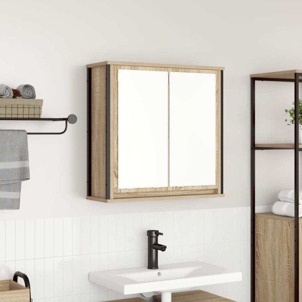 Mueble de baño de pared con espejo roble Sonoma 60x21x60 cm D
