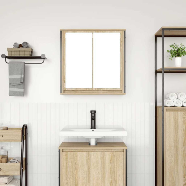 Mueble de baño de pared con espejo roble Sonoma 60x21x60 cm M 3