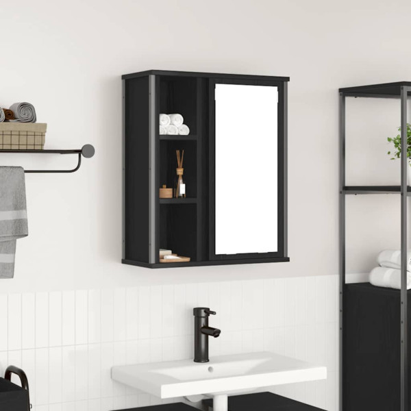 Mueble de baño de pared con espejo roble negro 50x21x60 cm D