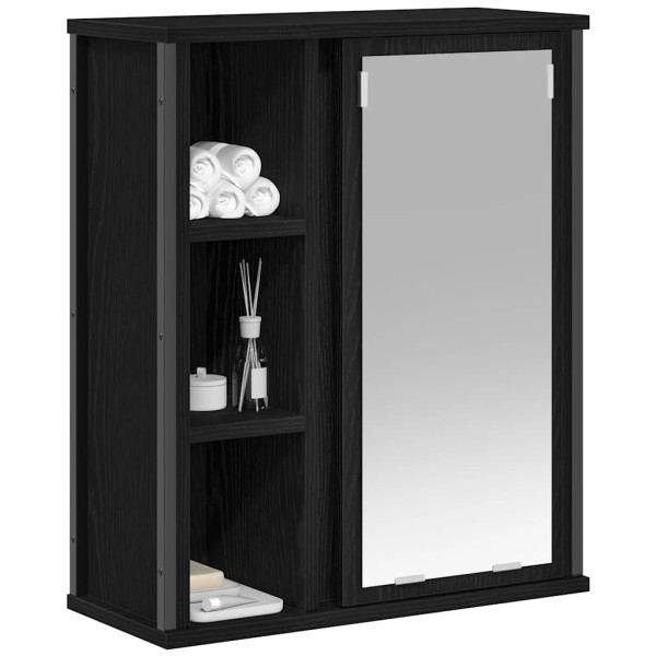 Mueble de baño de pared con espejo roble negro 50x21x60 cm M 4