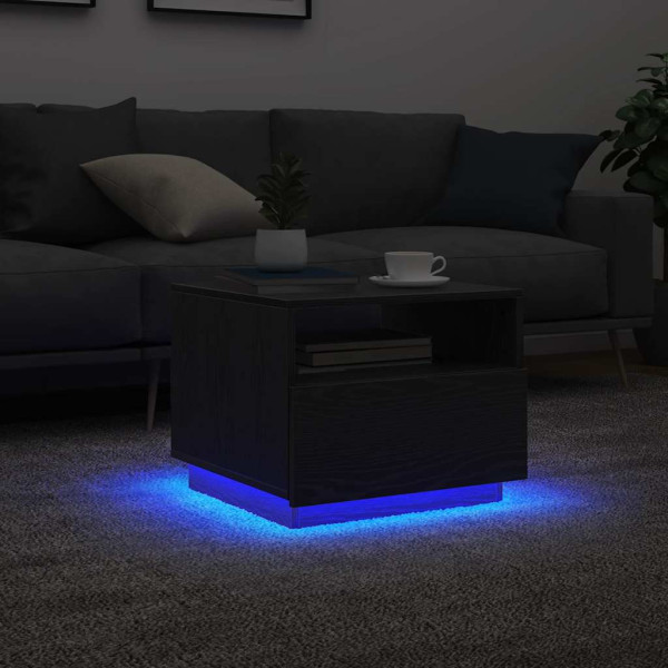 Mesa de centro con luces LED roble negro 50x49x40 cm D