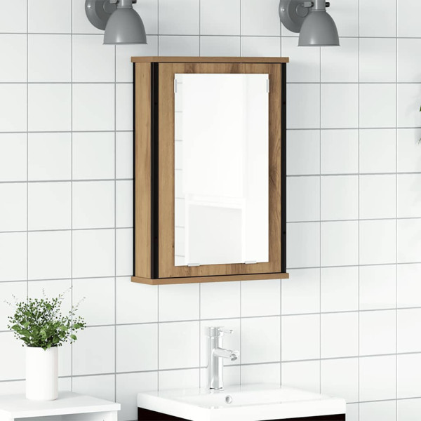 Mueble de baño con espejo de roble artesanal 42x12x60 cm D