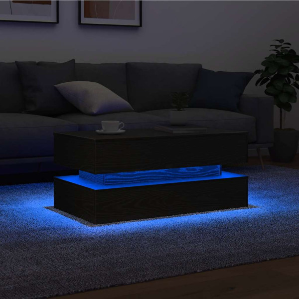 Mesa de centro con luces LED roble negro 90x50x40 cm D