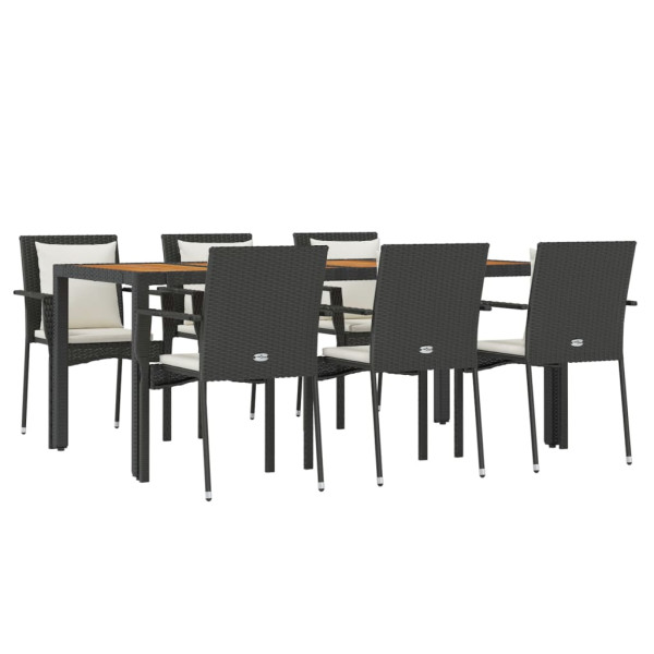 Set de comedor de jardín 7 pzas y cojines ratán sintético negro M 3