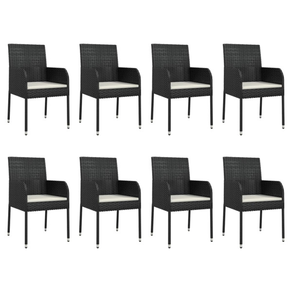 9 pcs conjunto de jantar p/ jardim c/ almofadões vime PE preto M 4