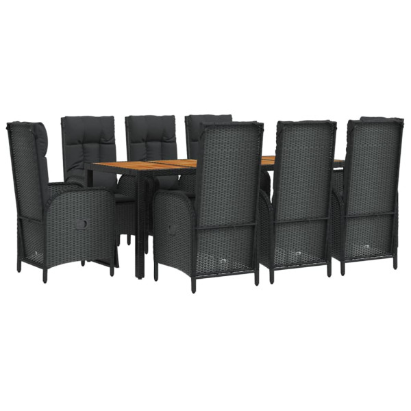 Set de comedor de jardín 9 pzas y cojines ratán sintético negro M 3