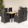 Set de comedor de jardín 7 pzas y cojines ratán sintético negro 1