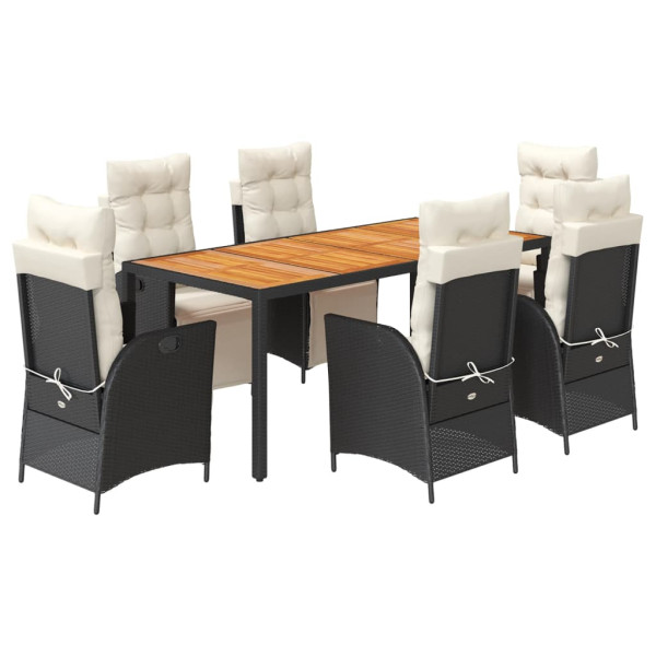 Set de comedor de jardín 7 pzas y cojines ratán sintético negro M 2