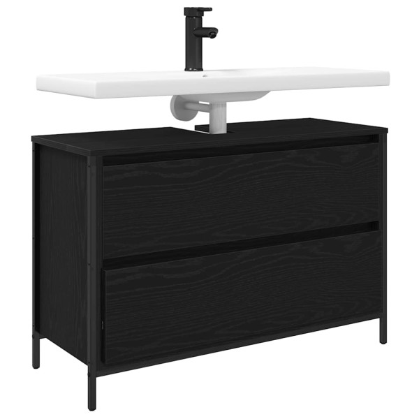 Mueble de baño con lavabo y cajones roble negro 90x34.5x60 cm M 4