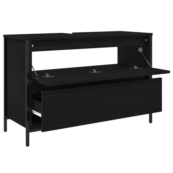 Mueble de baño con lavabo y cajones roble negro 90x34.5x60 cm M 5