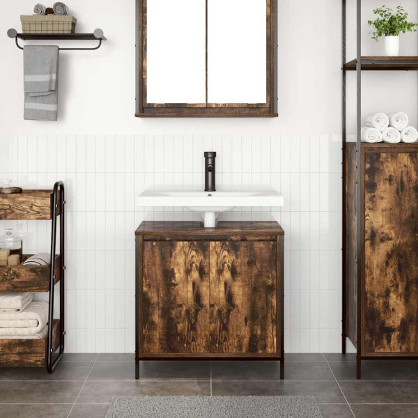 Mueble de baño con lavabo roble ahumado 60x34.5x60 cm M 3