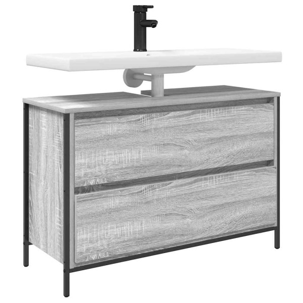 Mueble de baño con lavabo y cajones gris Sonoma 90x34.5x60 cm M 4