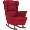 Sillón mecedora patas madera y taburete terciopelo rojo vino 4