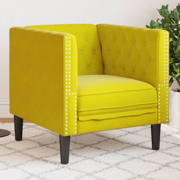 Sillón Chesterfield de terciopelo amarillo D