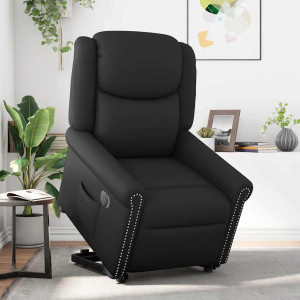 Sillón reclinable eléctrico pie cuero sintético negro brillante H