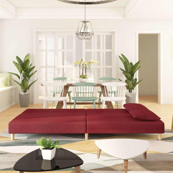 Sofá-cama 2 lugares com duas almofadas tecido vermelho tinto M 3