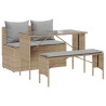Set comedor de jardín 3 pzas con cojines ratán sintético beige 2