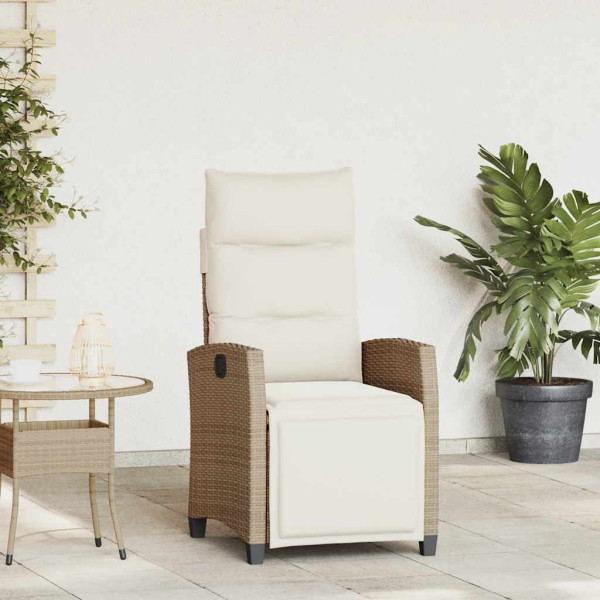 Silla de jardín reclinable con mesa auxiliar ratán beige D