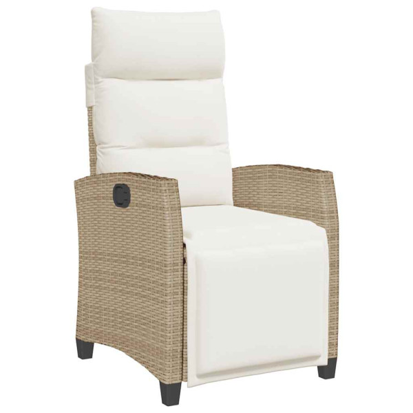Silla de jardín reclinable con mesa auxiliar ratán beige M 2