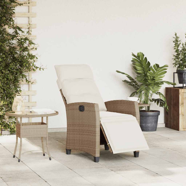 Silla de jardín reclinable con mesa auxiliar ratán beige M 3