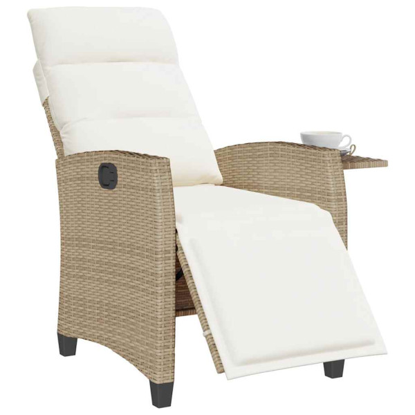 Silla de jardín reclinable con mesa auxiliar ratán beige M 4