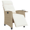 Silla de jardín reclinable con mesa auxiliar ratán beige 4