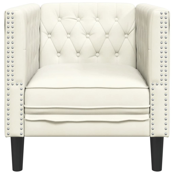 Sillón Chesterfield de terciopelo blanco crema M 4