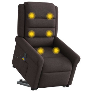Sillón masaje eléctrico reclinable elevable tela marrón oscuro H